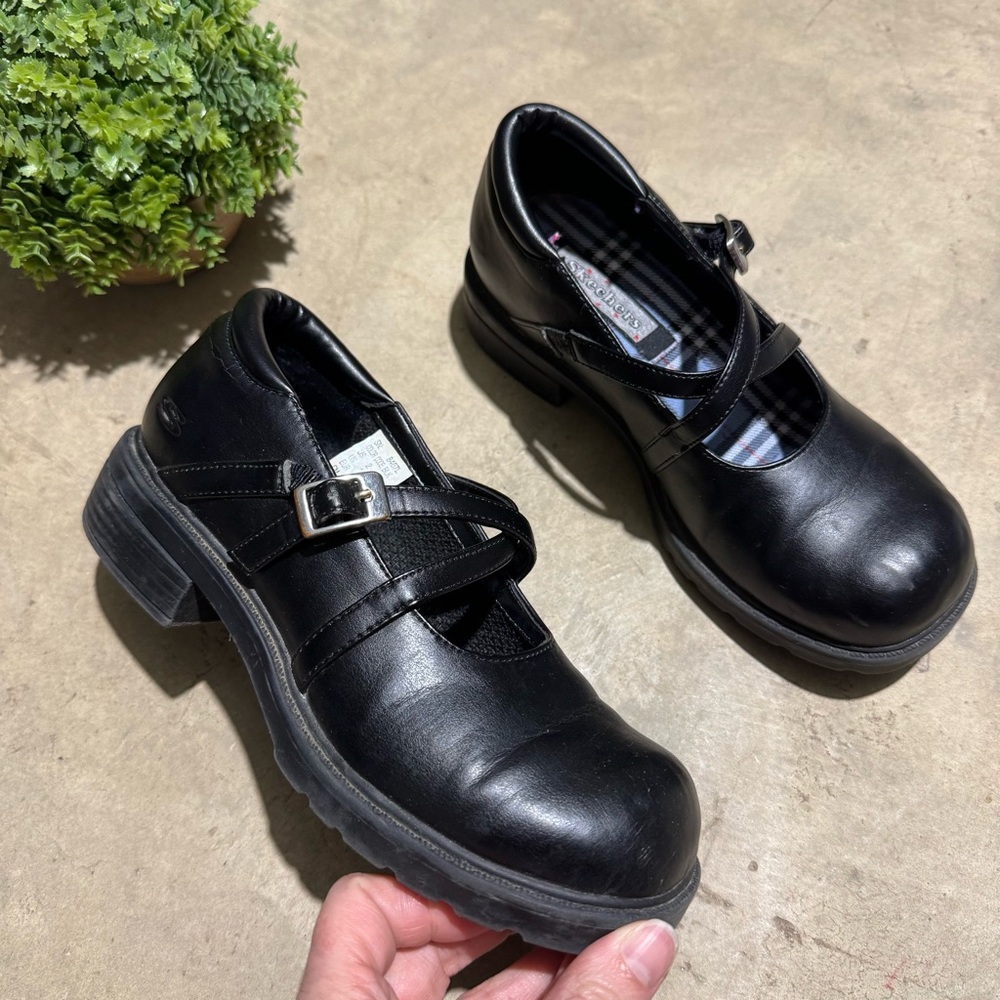 Sketchers Vtg Y2K Black Mary Jane Shoes Girls Size 2 Coquette Academia School‎